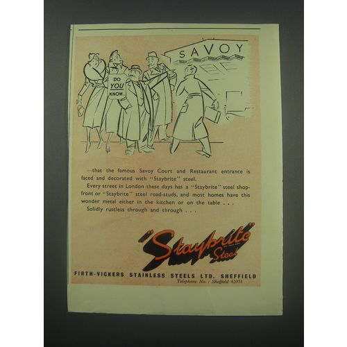 1954 Firth-Vickers Staybrite Steel Advertisement - that the famous Savoy Court