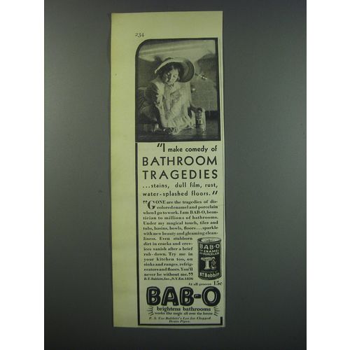 1930 Bab-O Cleaner Ad - I make comedy of bathroom tragedies