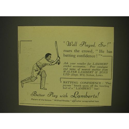 1955 Lambert Cricket Bat Ad - Well played, Sir!