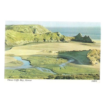 THREE CLIFFS BAY, GOWER , WALES, unused vintage postcard by Harvey Barton =