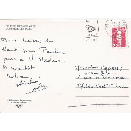 Mountain House Leek Postcard posted 1991 VGC
