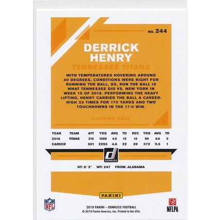2019 Donruss Football Base 244 Derrick Henry Tennessee Titans