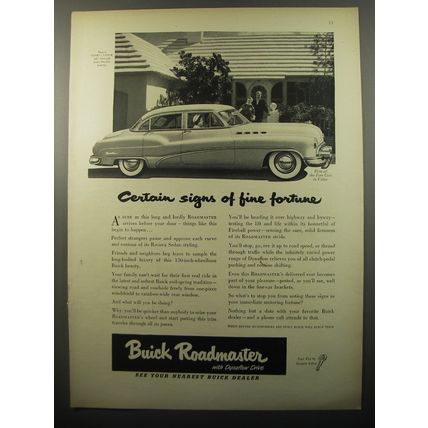 1950 Buick Roadmaster Car Ad - Certain signs of fine fortune