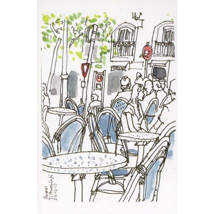 TY Anna Tavern Summer Rennes French Sketch Painting Postcard
