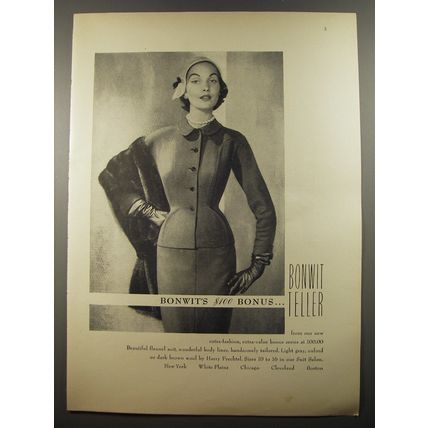 1954 Bonwit Teller Suit by Harry Frechtel Ad - Bonwits $100 bonus
