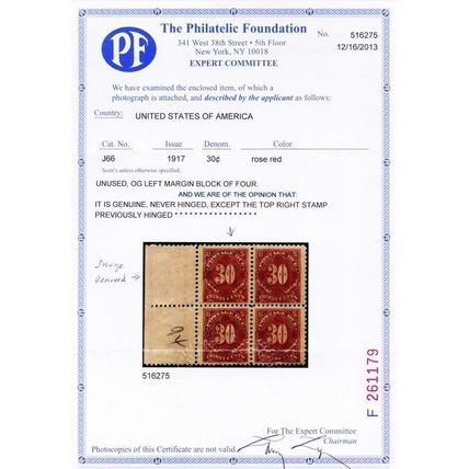 J66, Mint VF NH 30¢ Postage Due With PFC Certificate - Stuart Katz