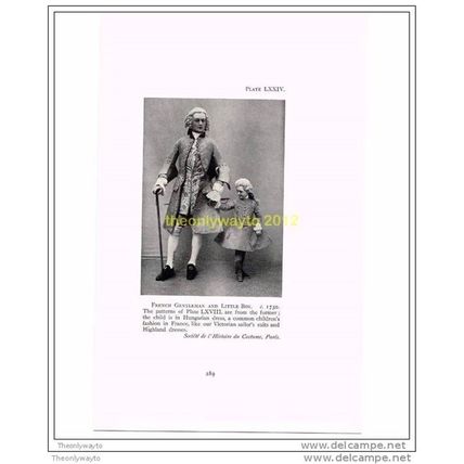 FRENCH GENTLEMAN & LITTLE BOY, c1730, FROM HISTORIC COSTUME, BOOK ILLUSTRATION