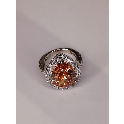 Sterling Silver Zirconia Teardrop Ring Purple or Orange Ret £34.99 New
