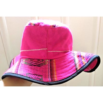 Machupicchu Cusco (PERU) Souvenir Bucket Hat Hand Woven Pink Unisex Hiking Flaw