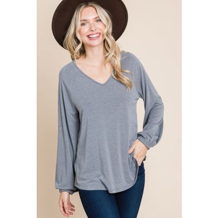 Casual V Neck Basic Long Sleeve Top