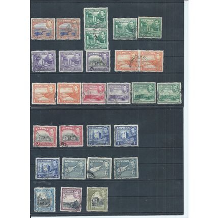 Cyprus stamps. 1938 GVI used lot to 18pi. Various shades etc. (J610)