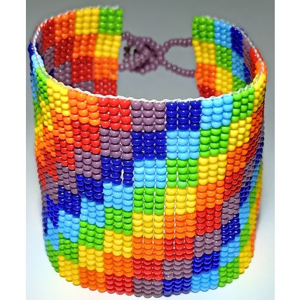 Traditional Huichol Art. Mexico Glass Seed Beads Bracelet. Crazy Waves 9