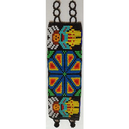Traditional Huichol Art. Mexico Glass Seed Beads Bracelet. Floral Motives 13