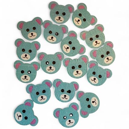 10Pcs Adorable Blue Wooden Teddy Bear Buttons - 18x15mm - Perfect for Crafts!