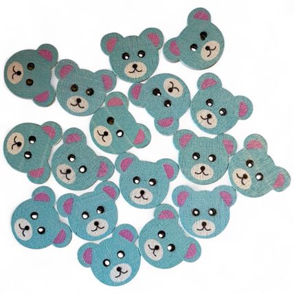 10Pcs Adorable Blue Wooden Teddy Bear Buttons - 18x15mm - Perfect for Crafts!