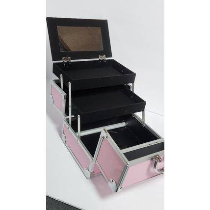Aluminum Makeup Train Case Jewelry Box Cosmetic Pink 9“x6.75”x6.75”