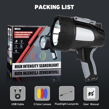 LBE Rechargeable Spotlight Outdoor, 90,000 Lumens Led Spotlight Flashlight with