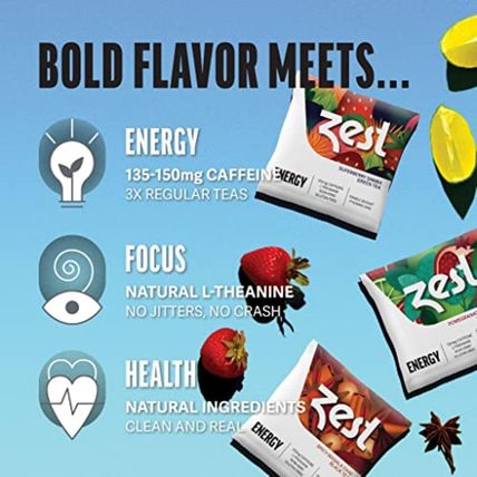 Zest 135-150Mg High Caffeine Energy Leaf Blends - Variety Mini Sampler Pack - Bl
