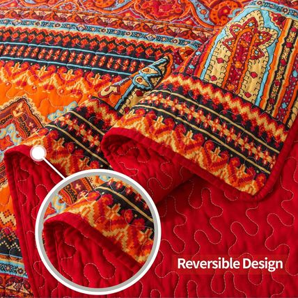 VAPUTAR Cotton Quilt Queen Size Bedding Set - 3 Pieces, Boho Queen Size Quilts,