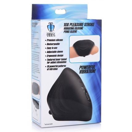 10X Pleasure Stroke Vibrating Silicone Penis Sleeve Male Masturbator Rechargeabl