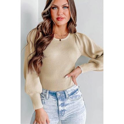 Apricot Ribbed Balloon Sleeve Bodysuit