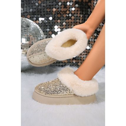 Gold Sequin Plush Lined Thick Sole Snow Boots