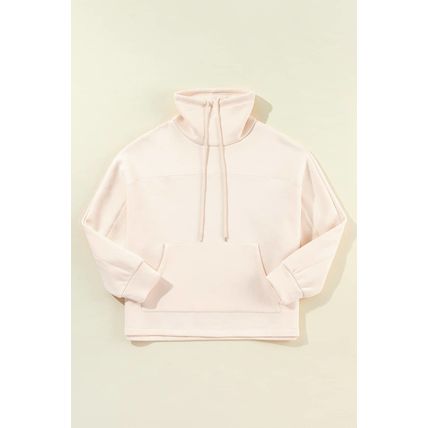 Apricot Drawstring Turtleneck Dolman Sleeve Sweatshirt
