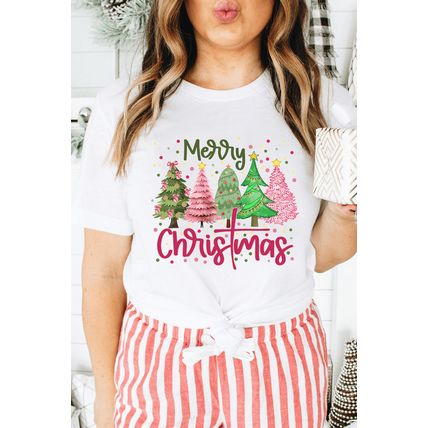 White Merry Christmas Holiday Vibe Graphic Crewneck T Shirt