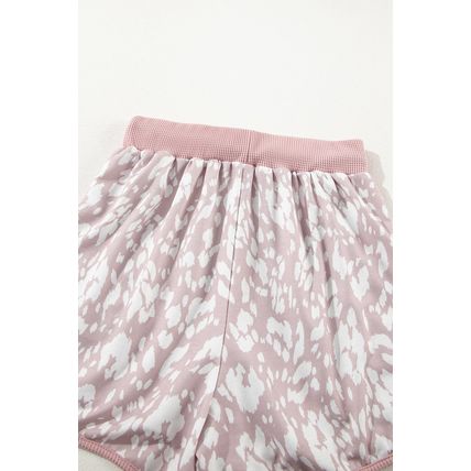 Khaki Classic Leopard Arched Hem Elastic Waist Casual Shorts