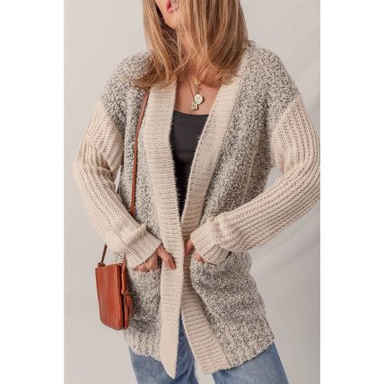 Color Block Side Pockets Open Front Cardigan
