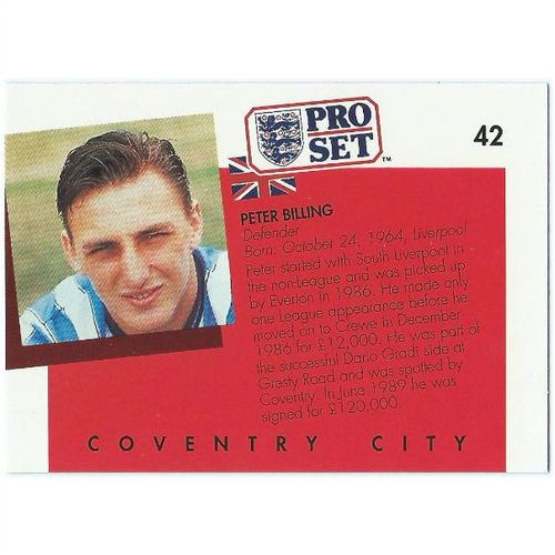1990/1991 Pro Set Footbal - #42 - Peter Billing