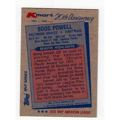 1982 Kmart Boog Powell baseball card #17 -NM- Orioles- Oddball