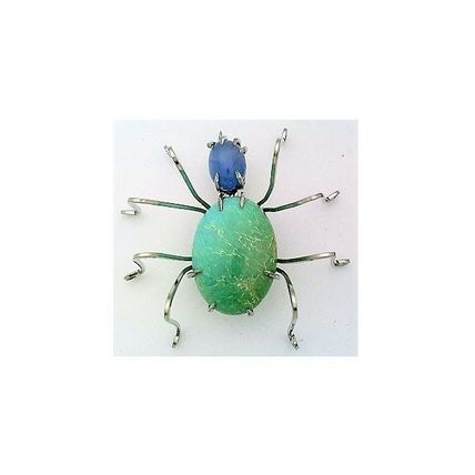 Turquoise Spider Stainless Wire Wrap Pin Brooch 16