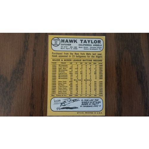 1968 Topps Card # 052 Hawk Taylor Very Good (3) California Angels
