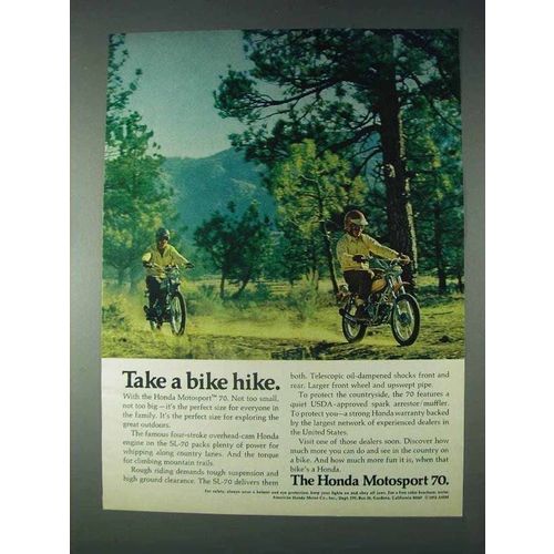 1972 Honda Motosport 70 Motorcycle Ad - A Bike Hike