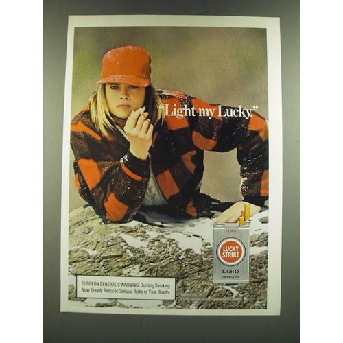 1986 Lucky Strike Lights Cigarettes Ad - Light My Lucky - Woman