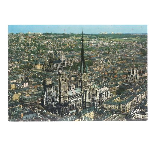 aerial view of ROUEN CATHEDRAL, FRANCE unused postcard =