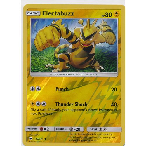 Pokemon Sun & Moon Burning Shadows 42/147 Electabuzz Rev Holo