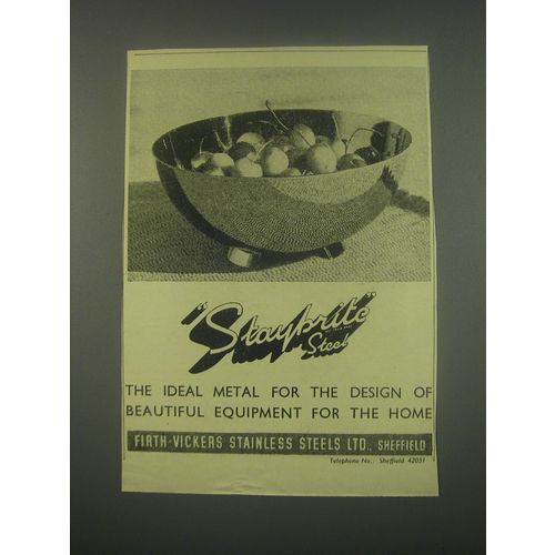 1949 Firth-Vickers Staybrite Steel Ad - the ideal metal for the home