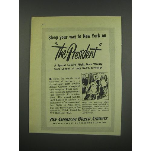 1949 Pan American World Airways Ad - Sleep your way to New York on the President