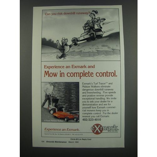 1991 Exmark Midsize Walker Mower Ad - Can you risk downhill runaway?