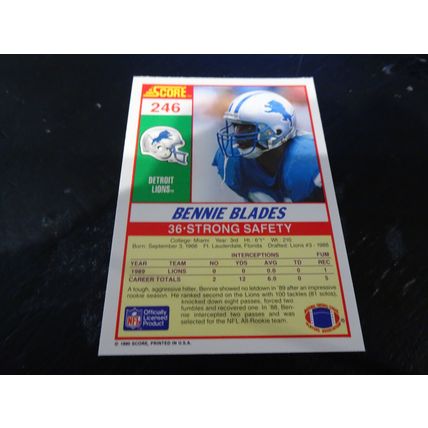 1990 Score Football Card # 246 Bennie Blades Excellent-Mint (6) Detroit Lions