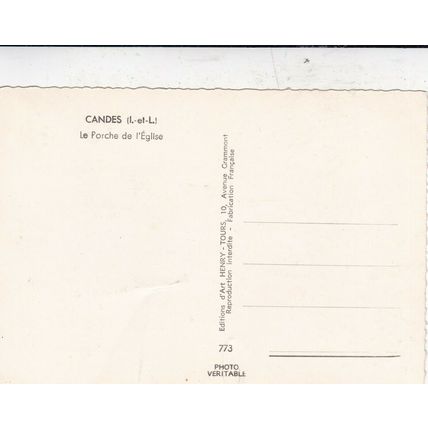 Candes Le Porche de L'Eglise RP France Postcard unused crease