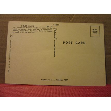 DOVER CASTLE, KENT unused postcard by C G Williams of Maidstone =