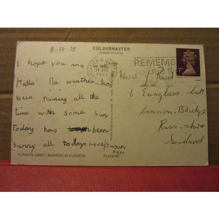 FURNESS ABBEY, BARROW-IN-FURNESS, CUMBRIA , used postcard Colourmaster 1978 pm =