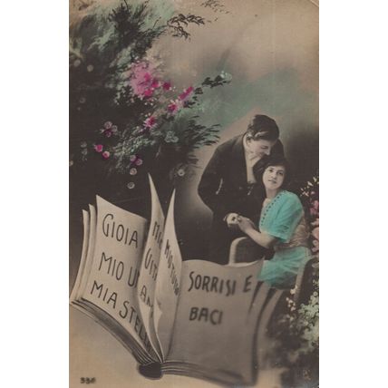 Italian Romantic Book Antique Greetings Real Photo Postcard