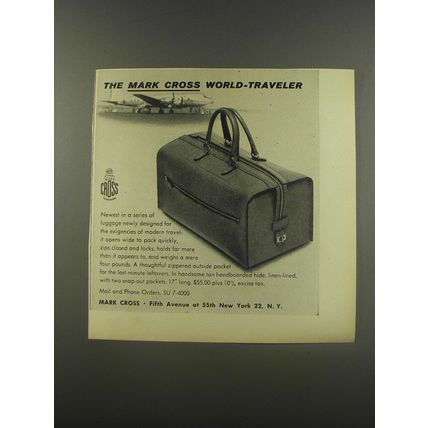 1956 Mark Cross World-Traveler Bag Advertisement