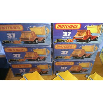 Matchbox No37 Skip Trucks x 6 (1 a very rare gold interior)