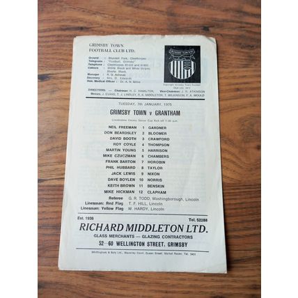 1974/75 Grimsby Town vs Grantham - Lincolnshire County Senior Cup * FREE P&P *