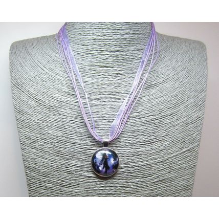 Beautiful Purple Fairy Moonlight Glass Cabochon Pendant Organza Necklace Gift